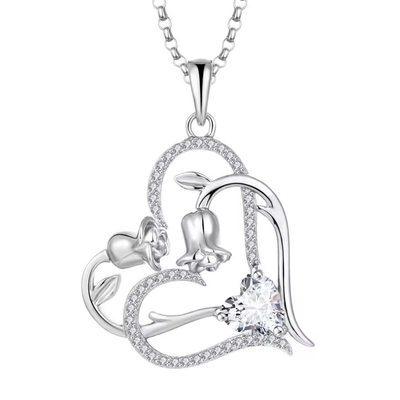 YASVITTI OEM vrouwen geschenk hart tot hart halsketting Zirconia Rhodium bekleed zoet 925 Sterling zilver dubbele hart halsketting