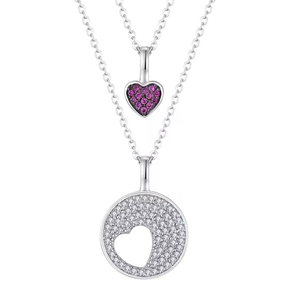 YASVITTI Rhodium Plate CZ Vrouwen 925 Sterling zilver Zircon Juwelen Op maat Romantic Pink Heart Charm Necklace
