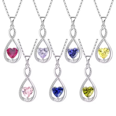 YASVITTI Edelsteen Infinity Hanger Halskettingen Kubische Zirconia Geburtssteen Hart 925 Sterling Zilveren Halskettingen