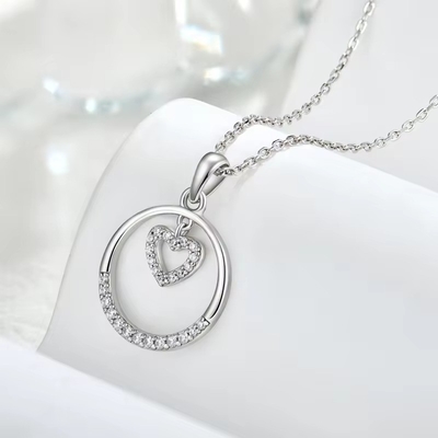 YASVITTI Valentijnsdag cadeau 925 Sterling zilveren halsketting Ronde CZ Platina Plat Heart Hanger Mode Juwelen Halsketting