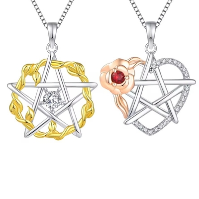 YASVITTI 925 Sterling Silver Pentagram Star Heart Hanger Ketting Set Cubic Zirconia en Rose Gold Geplatte Groothandel