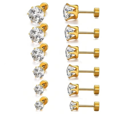 Modieus Titanium Staal Fijne Naald Roodstaal Oorbellen Ronde 18k Goud geplatte Zircon Oorbellen