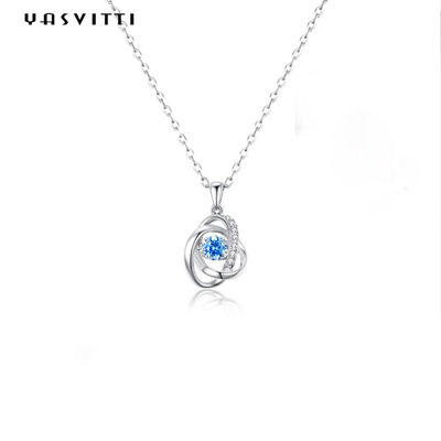 1,1 Gram 16.76mm Sterling Silver Jewelry Necklaces 5A CZ Sapphire Stone Necklace