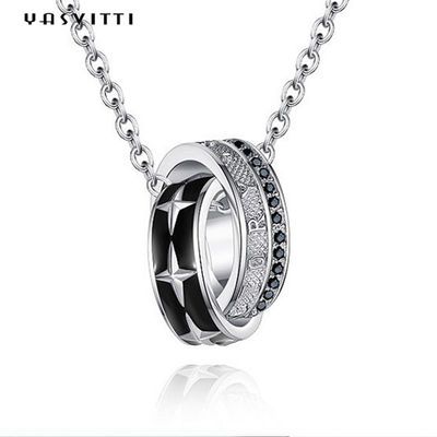 Zweep Roestvrij staaljuwelen 0.1oz 2.6ft Dubbel Ring Pendant Necklace 316L