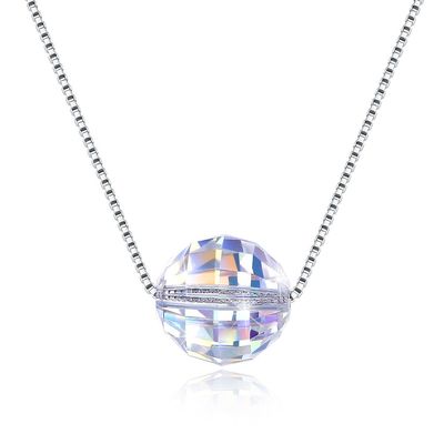 3.5g 17in Sterling Silver Jewelry Necklaces 8mm Bal Aurora Crystal Diamond Necklace