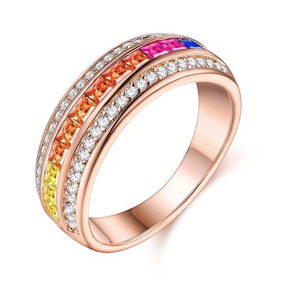 Rose Gold Plated Silver 925 de Kleurrijke Regenboog Zircon Ring Women Jewelry van de Manierluxe