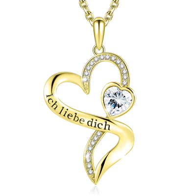18in 0.29oz Dubbele Hart Gestalte gegeven Halsband Gouden Eindeloze Liefde met Wit Austrian crystal-Kristal