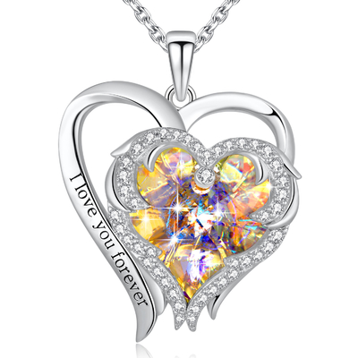 0.79x0.98in Sterling Silver Double Heart Necklace Austrian crystal Geel Kristal