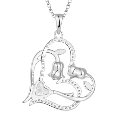 YASVITTI OEM vrouwen geschenk hart tot hart halsketting Zirconia Rhodium bekleed zoet 925 Sterling zilver dubbele hart halsketting