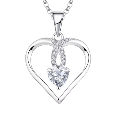 YASVITTI Sparkling Heart 5A Zirconia halsketting Rhodiumgeplatte 925 Sterling zilveren halsketting Juwelen