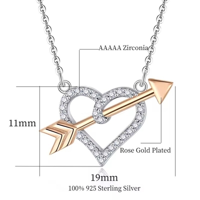 YASVITTI OEM ODM 925 Sterling Silver Cupid Necklace Rose Gold Plated Heart Arrows Necklace Voor Liefhebber Gift