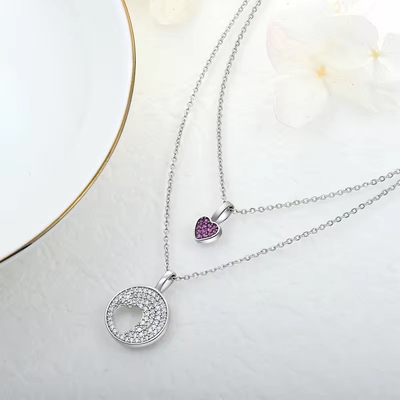 YASVITTI Rhodium Plate CZ Vrouwen 925 Sterling zilver Zircon Juwelen Op maat Romantic Pink Heart Charm Necklace