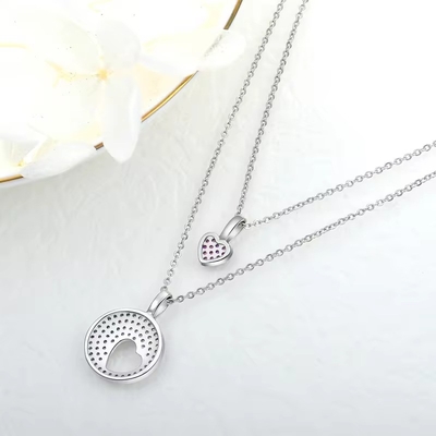 YASVITTI Rhodium Plate CZ Vrouwen 925 Sterling zilver Zircon Juwelen Op maat Romantic Pink Heart Charm Necklace