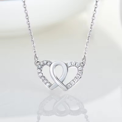 YASVITTI Witte Kubische Zirconia Modieus Rhodium 925 Dubbel Sterling Zilveren Hart Ketting Juwelen Voor Valentijnsdag Geschenk