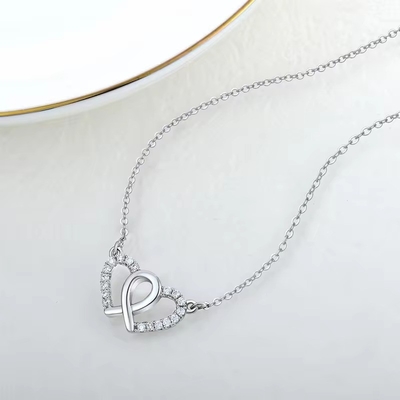 YASVITTI Witte Kubische Zirconia Modieus Rhodium 925 Dubbel Sterling Zilveren Hart Ketting Juwelen Voor Valentijnsdag Geschenk