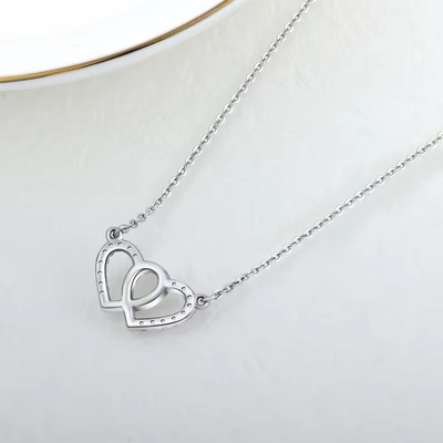 YASVITTI Witte Kubische Zirconia Modieus Rhodium 925 Dubbel Sterling Zilveren Hart Ketting Juwelen Voor Valentijnsdag Geschenk
