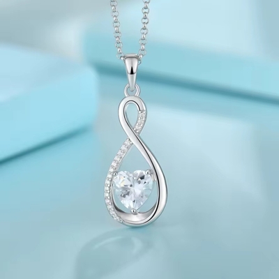YASVITTI Edelsteen Infinity Hanger Halskettingen Kubische Zirconia Geburtssteen Hart 925 Sterling Zilveren Halskettingen