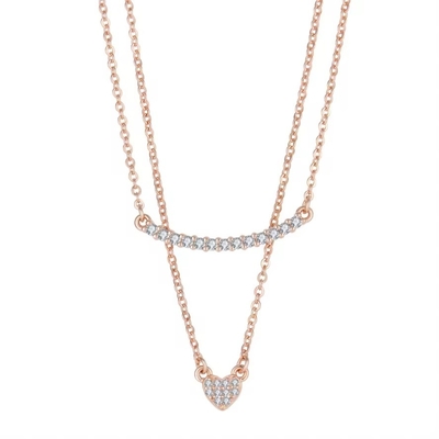 YASVITTI Hoogwaardige dubbele laag halsketting Juwelen Klassiek Rozen Goud 925 Sterling Zilveren Hart Hanger Halsketting