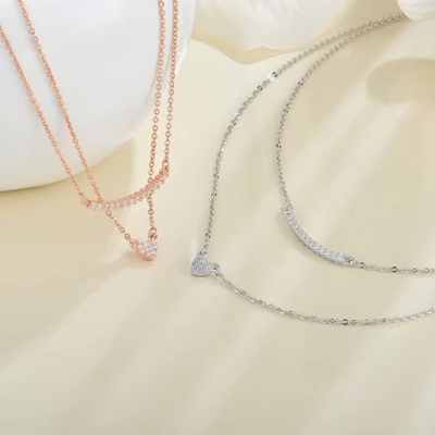 YASVITTI Hoogwaardige dubbele laag halsketting Juwelen Klassiek Rozen Goud 925 Sterling Zilveren Hart Hanger Halsketting