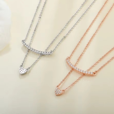 YASVITTI Hoogwaardige dubbele laag halsketting Juwelen Klassiek Rozen Goud 925 Sterling Zilveren Hart Hanger Halsketting