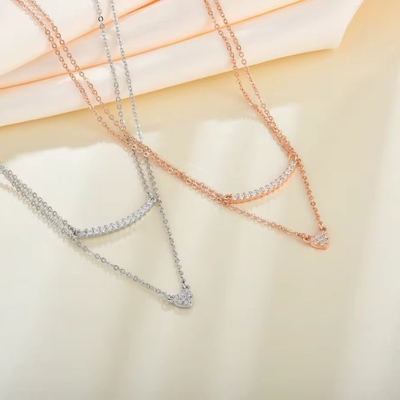 YASVITTI Hoogwaardige dubbele laag halsketting Juwelen Klassiek Rozen Goud 925 Sterling Zilveren Hart Hanger Halsketting