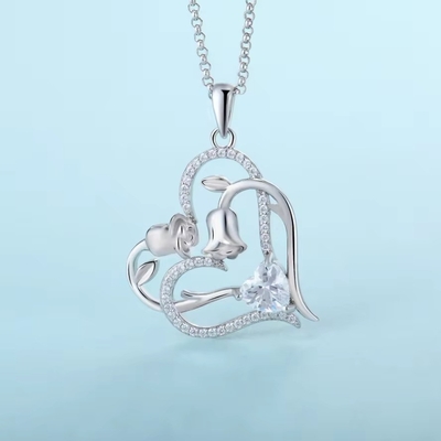 YASVITTI OEM Vrouwencadeau Hart tot Hart Ketting Kubische Zirconia Rhodium Plated Sweet 925 Sterling Silver Double Heart