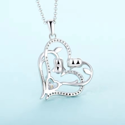 YASVITTI OEM Vrouwencadeau Hart tot Hart Ketting Kubische Zirconia Rhodium Plated Sweet 925 Sterling Silver Double Heart
