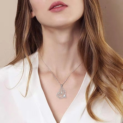 YASVITTI OEM Vrouwencadeau Hart tot Hart Ketting Kubische Zirconia Rhodium Plated Sweet 925 Sterling Silver Double Heart