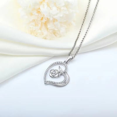 YASVITTI Wholesale Custom Vrouwen hanger halsketting fijne sieraden Rhodium bedekte roos 925 Sterling zilver hart halskettingen