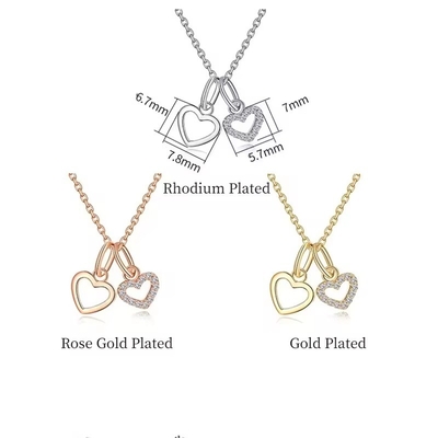 YASVITTI Groothandel 925 Sterling Zilver Twee Harten Halsketting Charm Custom Gold Plated Heart Halsketting Juwelen