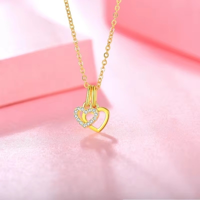 YASVITTI Groothandel 925 Sterling Zilver Twee Harten Halsketting Charm Custom Gold Plated Heart Halsketting Juwelen