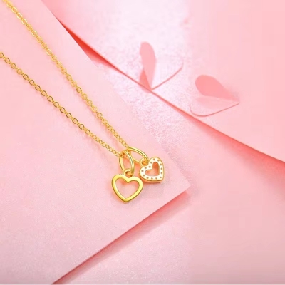 YASVITTI Groothandel 925 Sterling Zilver Twee Harten Halsketting Charm Custom Gold Plated Heart Halsketting Juwelen