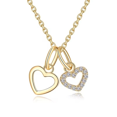 YASVITTI Groothandel 925 Sterling Zilver Twee Harten Halsketting Charm Custom Gold Plated Heart Halsketting Juwelen
