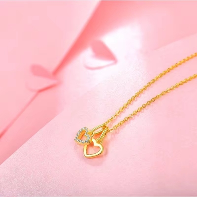 YASVITTI Groothandel 925 Sterling Zilver Twee Harten Halsketting Charm Custom Gold Plated Heart Halsketting Juwelen