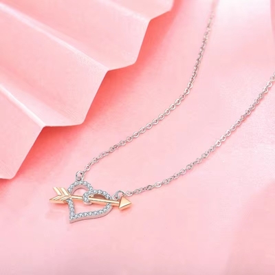 YASVITTI OEM ODM Hoge kwaliteit 925 Sterling zilver Cupid ketting Rose Gold Plated Heart Pijlen Ketting Voor Liefhebber Geschenk