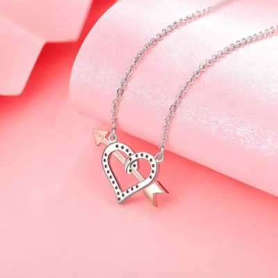 YASVITTI OEM ODM Hoge kwaliteit 925 Sterling zilver Cupid ketting Rose Gold Plated Heart Pijlen Ketting Voor Liefhebber Geschenk