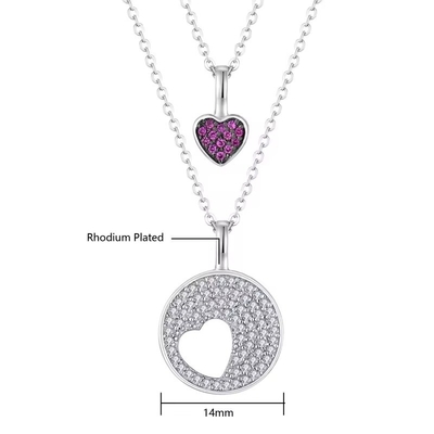 YASVITTI Groothandel Rhodium Plated 925 Sterling Silver Zircon Juwelen Op maat Romantic Pink Heart Bling Charm Ketting