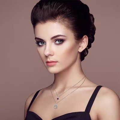 YASVITTI Groothandel Rhodium Plated 925 Sterling Silver Zircon Juwelen Op maat Romantic Pink Heart Bling Charm Ketting