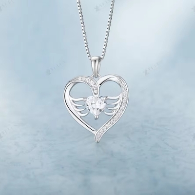 YASVITTI 925 Sterling Silver Heart Topaz &amp; Cubic Zirconia Angel Wing Pendant Necklace Romantische sieraden voor vrouwen