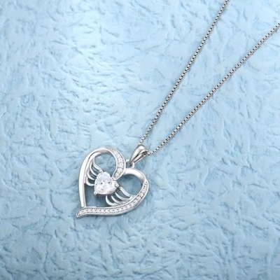 YASVITTI 925 Sterling Silver Heart Topaz &amp; Cubic Zirconia Angel Wing Pendant Necklace Romantische sieraden voor vrouwen