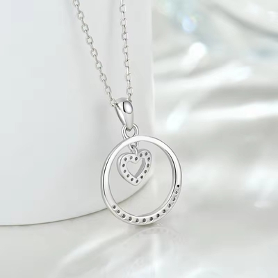 YASVITTI Valentijnsdag cadeau 925 Sterling zilveren halsketting Ronde CZ Platina Plat Heart Hanger Mode Juwelen Halsketting