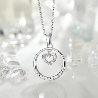 YASVITTI Valentijnsdag cadeau 925 Sterling zilveren halsketting Ronde CZ Platina Plat Heart Hanger Mode Juwelen Halsketting
