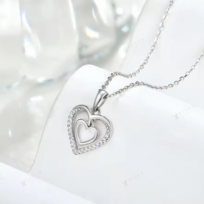 YASVITTI 925 Sterling zilver dubbel hol CZ Steen Diamant Juwelen Custom Groot Mini Hartvormig Hangertje
