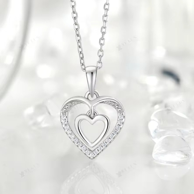 YASVITTI 925 Sterling zilver dubbel hol CZ Steen Diamant Juwelen Custom Groot Mini Hartvormig Hangertje