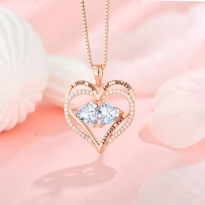 YASVITTI 925 Sterling zilver eeuwige liefde Hart hanger halsketting gepersonaliseerde rozengoud beklede kristallen CZ halsketting