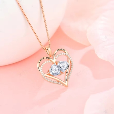 YASVITTI 925 Sterling zilver eeuwige liefde Hart hanger halsketting gepersonaliseerde rozengoud beklede kristallen CZ halsketting