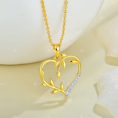 YASVITTI Custom 18K Gold Plating Heart Leaf Hanger Necklace 925 Zilveren fijne sieraden
