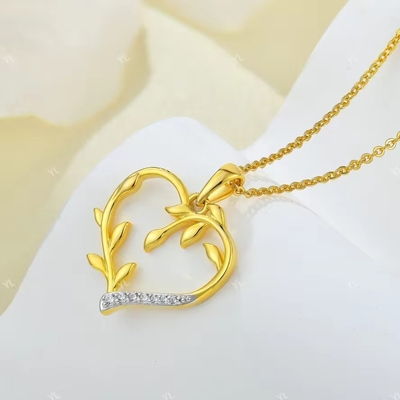 YASVITTI Custom 18K Gold Plating Heart Leaf Hanger Necklace 925 Zilveren fijne sieraden
