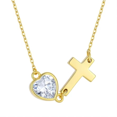 YASVITTI Bezel Heart Cubic Zirconia Necklace 925 Zilver Classic Cross Plain Necklace 18K Gold Plated Wholesale Factory