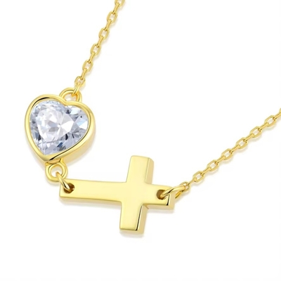 YASVITTI Bezel Heart Cubic Zirconia Necklace 925 Zilver Classic Cross Plain Necklace 18K Gold Plated Wholesale Factory